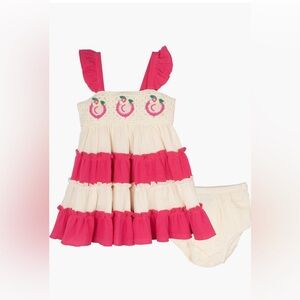 NEW…Rare Editions Baby Tiered Gauze Crochet Detailed Dress with Bottoms